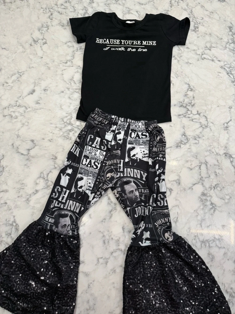 Boutique Johnny Cash Girls Outfit 4T – Top & Sequin Flare Pants